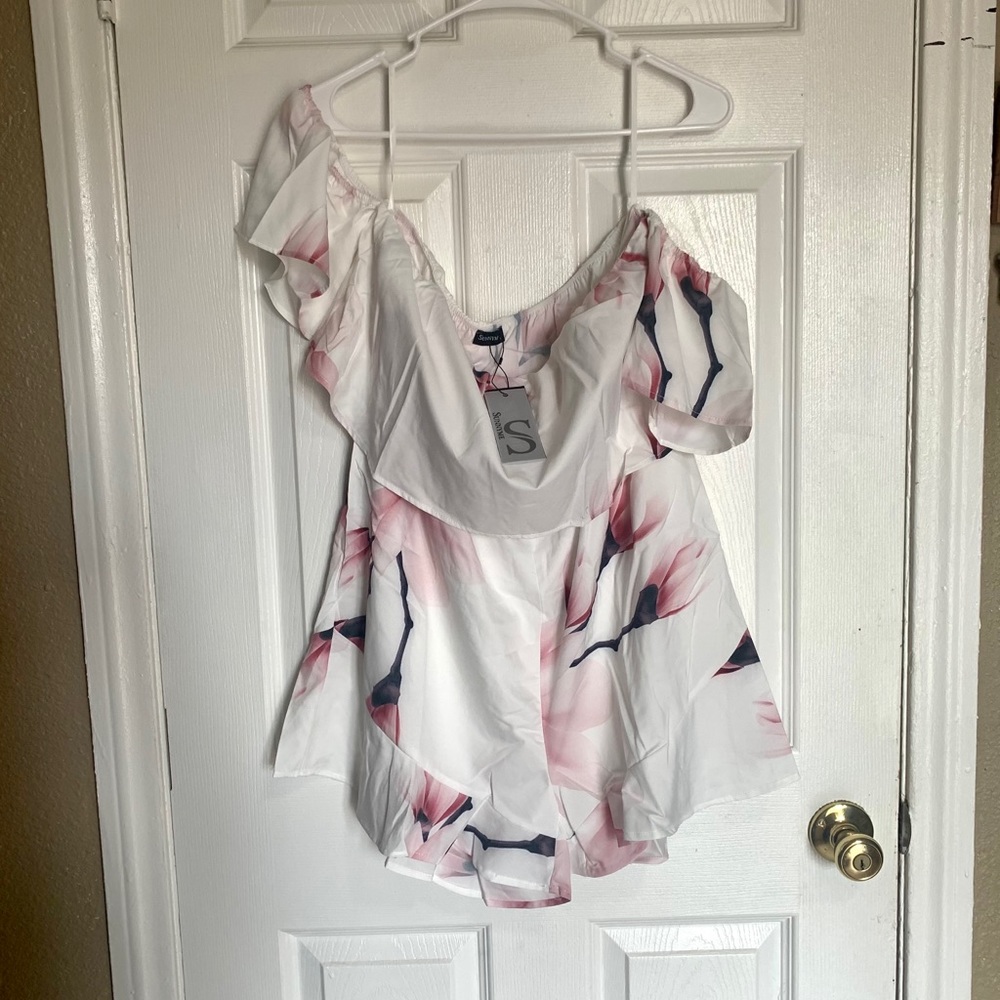 Summer Floral Off Shoulder Romper Jumpsuit